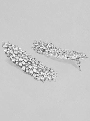 Rubans Silver-Plated AAA Cubic Zirconia Studded Premium Long Drop Earrings