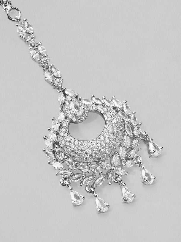 Rubans Silver-Plated Handcrafted AD Studded Maangtikka