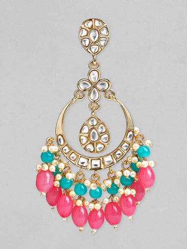 Rubans 18K Gold Plated Kundan Studded Multicolor Big Chandbali with White Pink & Blue Bead