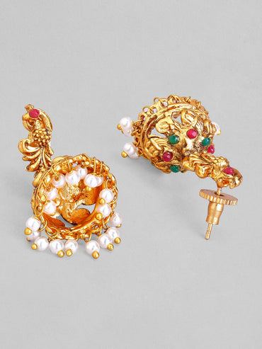 Rubans 22K Gold-Plated Ruby Red & Emerald Green Stone Studded Brass Necklace Jewellery Set