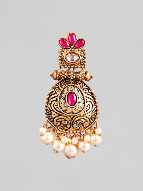 Rubans 24K Gold Plated Stone Studded Pearl Beaded Drop Earrings