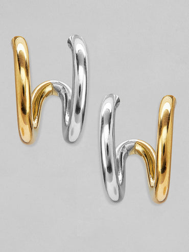 Rubans Voguish 18K Gold And Rhodium Plated Stainless Steel Waterproof Stud Earrings.