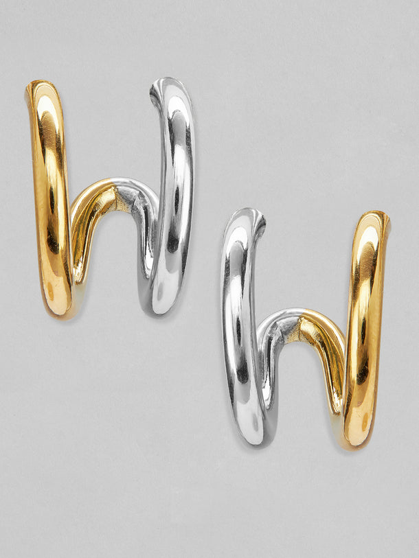 Rubans Voguish 18K Gold And Rhodium Plated Stainless Steel Waterproof Stud Earrings.