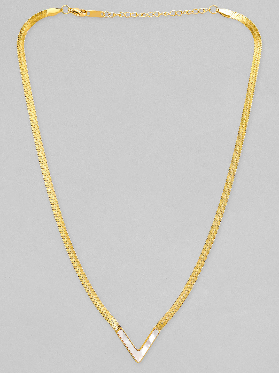 Rubans Voguish 18K Gold Plated Stainless Steel Waterproof Snake Chain With V Shaped Shell Pendant.