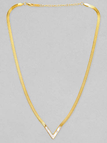 Rubans Voguish 18K Gold Plated Stainless Steel Waterproof Snake Chain With V Shaped Shell Pendant.