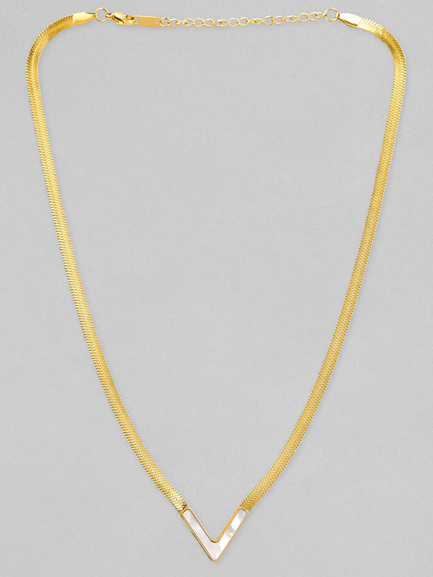 Rubans Voguish 18K Gold Plated Stainless Steel Waterproof Snake Chain With V Shaped Shell Pendant.