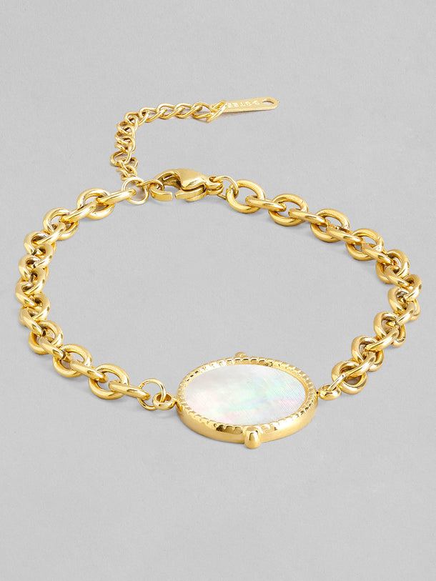 Rubans Voguish 18K Gold Plated Stainless Steel Waterproof Link Chain Bracelet With Shell Studded Charm.