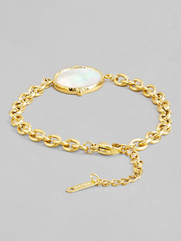 Rubans Voguish 18K Gold Plated Stainless Steel Waterproof Link Chain Bracelet With Shell Studded Charm.