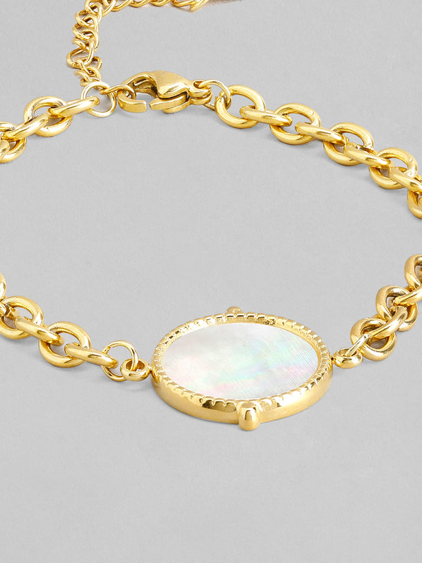 Rubans Voguish 18K Gold Plated Stainless Steel Waterproof Link Chain Bracelet With Shell Studded Charm.