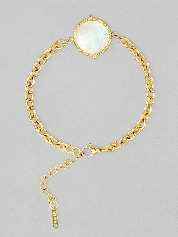 Rubans Voguish 18K Gold Plated Stainless Steel Waterproof Link Chain Bracelet With Shell Studded Charm.