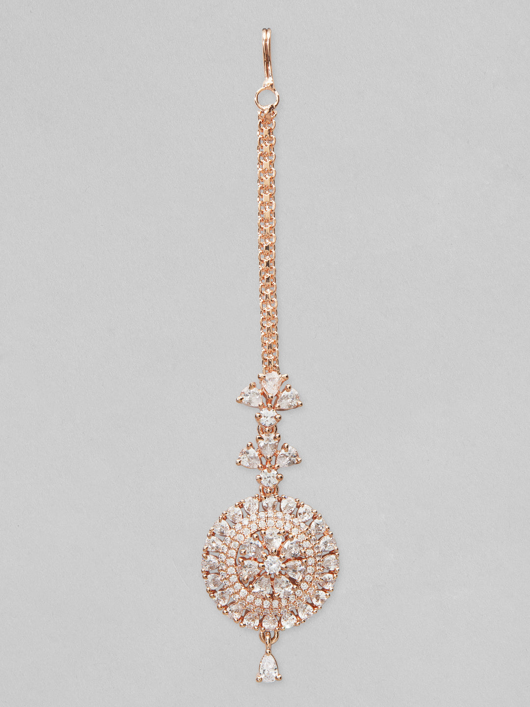 Rubans Rose Gold-Plated White Stoned Round Shapped AD-Studded MaangTikka