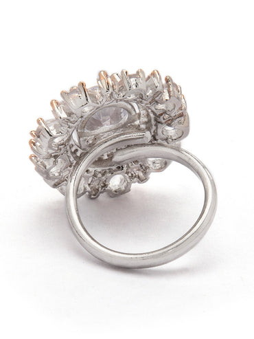 American Diamond Zirconia Floral Design Ring