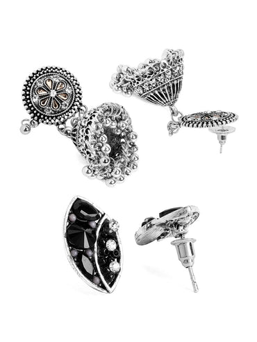 Rubans Silver Toned Oxidized Handcrafted Set of 2 Earrings