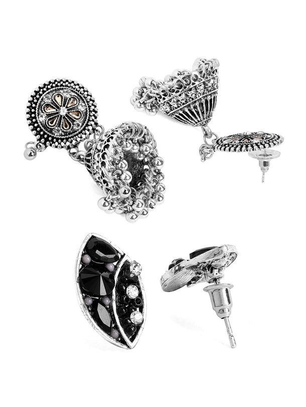 Rubans Silver Toned Oxidized Handcrafted Set of 2 Earrings