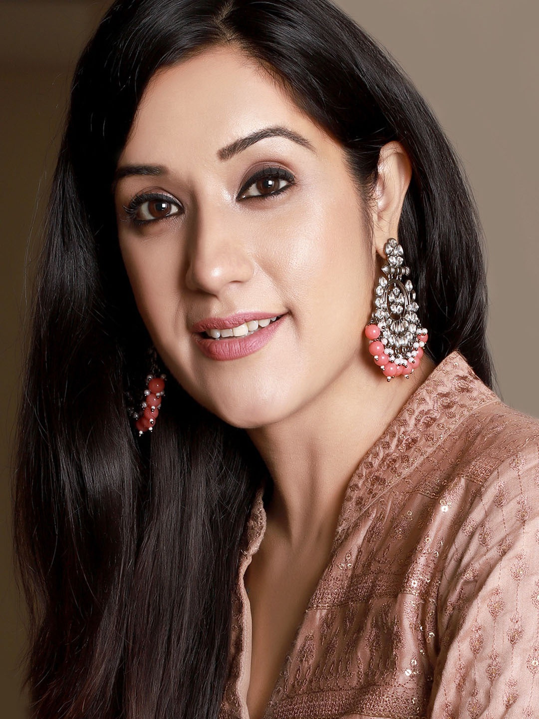 Rubans Black Metal Kundan Statement Chandbali Earrings