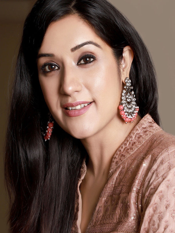 Rubans Black Metal Kundan Statement Chandbali Earrings