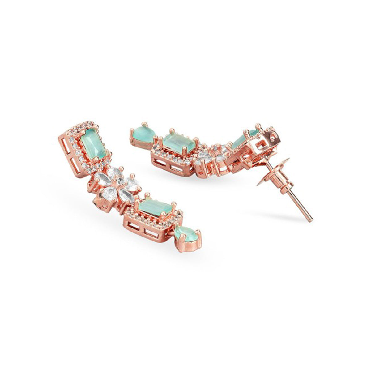Rubans 22K Rose Gold Plated Mint Green Sapphire & Cubic Zirconia Studded Jewelry Set Design