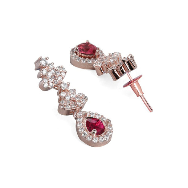 Rubans 22K Rose Gold-Plated Ruby Pink & White Cubic Zirconia Studded Necklace Set with Earrings