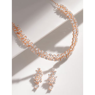 Rubans Simple Gold Toned CZ Necklace Set