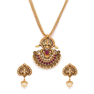 Rubans  Gold Toned Faux Ruby Necklace Set