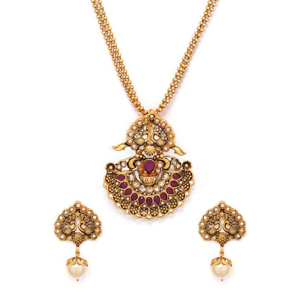 Rubans  Gold Toned Faux Ruby Necklace Set