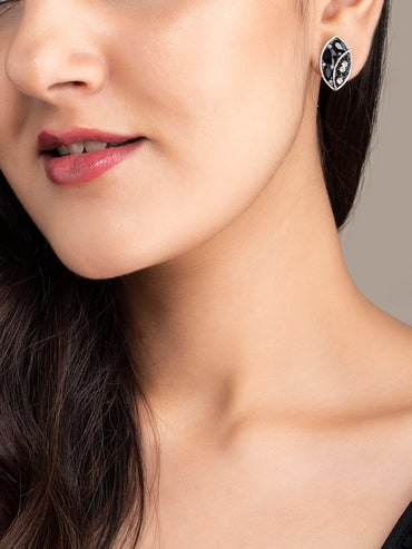 Rubans Silver Toned Oxidized Handcrafted Set of 2 Earrings
