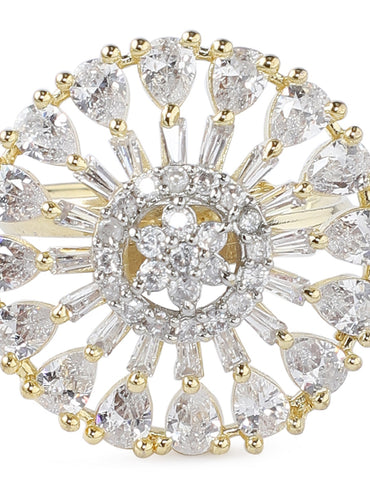 Rubans Gold Toned Handcrafted CZ Studded Statement Ring
