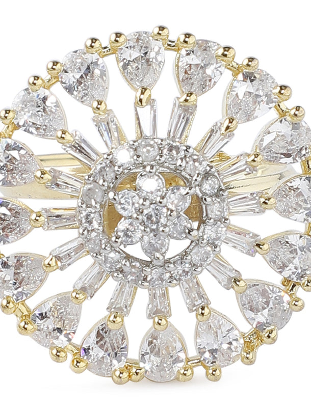 Rubans Gold Toned Handcrafted CZ Studded Statement Ring