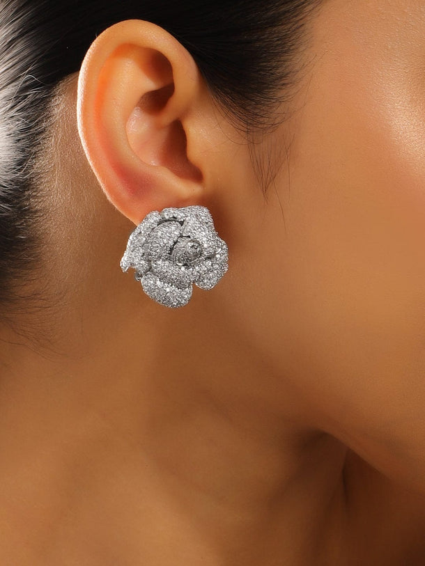 3D Rose Sparkle Studs Earrings