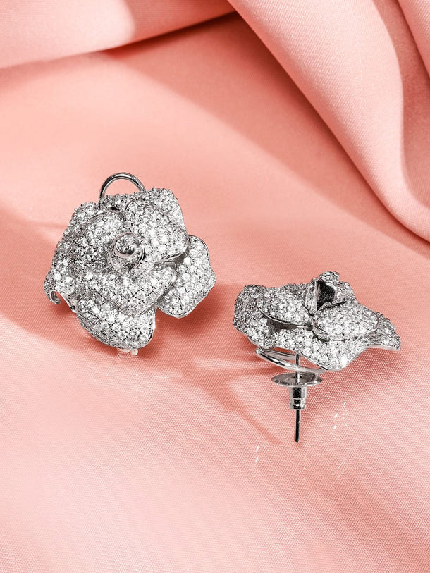3D Rose Sparkle Studs Earrings