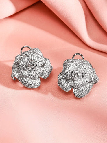 3D Rose Sparkle Studs Earrings