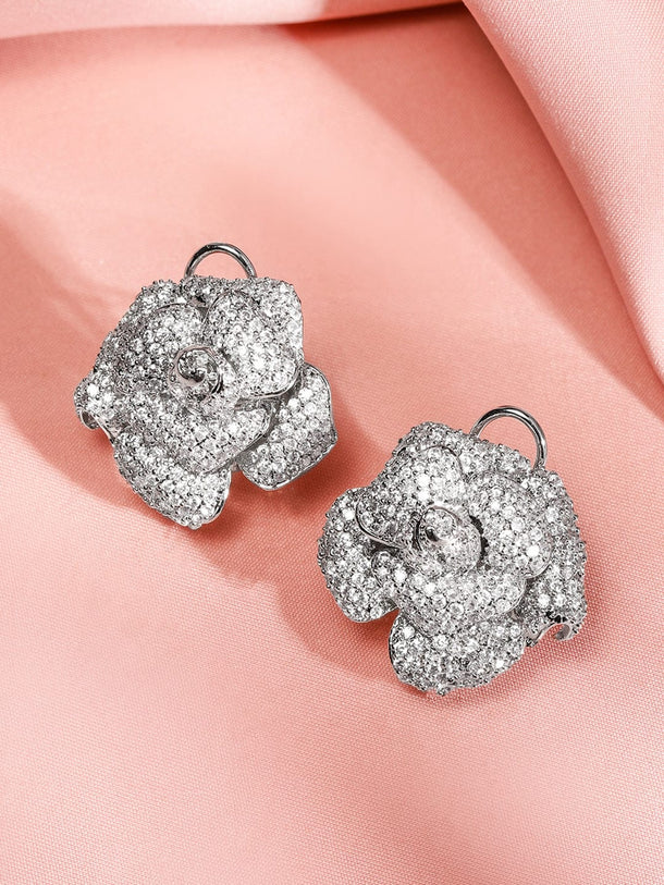 3D Rose Sparkle Studs Earrings