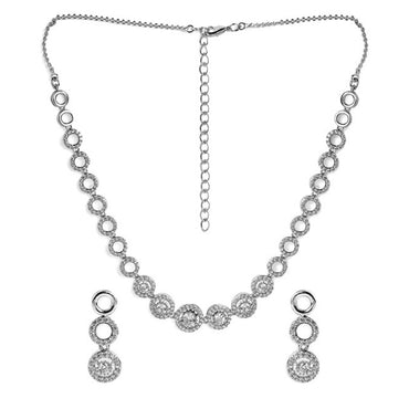 Rubans Silver Plated Minimal and Elegant AD Necklace Set