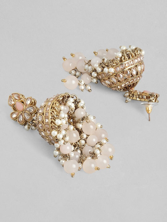Rubans Traditional Gold Toned Jhumkas with Pearl Beads