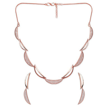 Rubans Rose Gold Plated Zirconia Stone Studded Handcrafted Necklace Set.