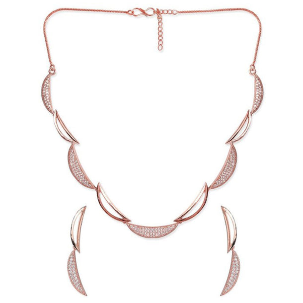 Rubans Rose Gold Plated Zirconia Stone Studded Handcrafted Necklace Set.