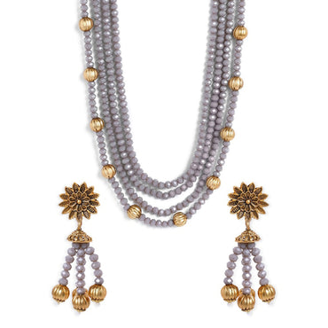 Rubans Gold Plated Crystal Beads Embellished Statement Necklace Set