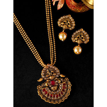 Rubans  Gold Toned Faux Ruby Necklace Set