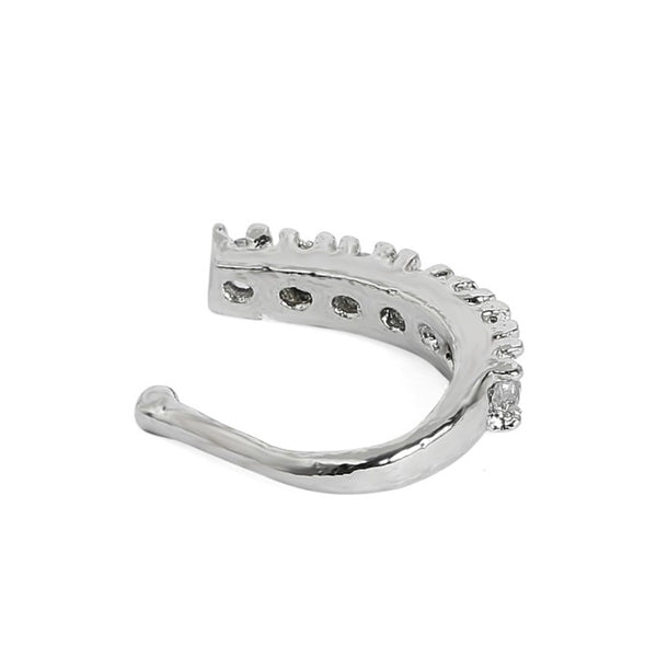 Rubans Silver-Plated White Cubic Zirconia- Stone Studded Handcrafted Adjustable Nose Clip