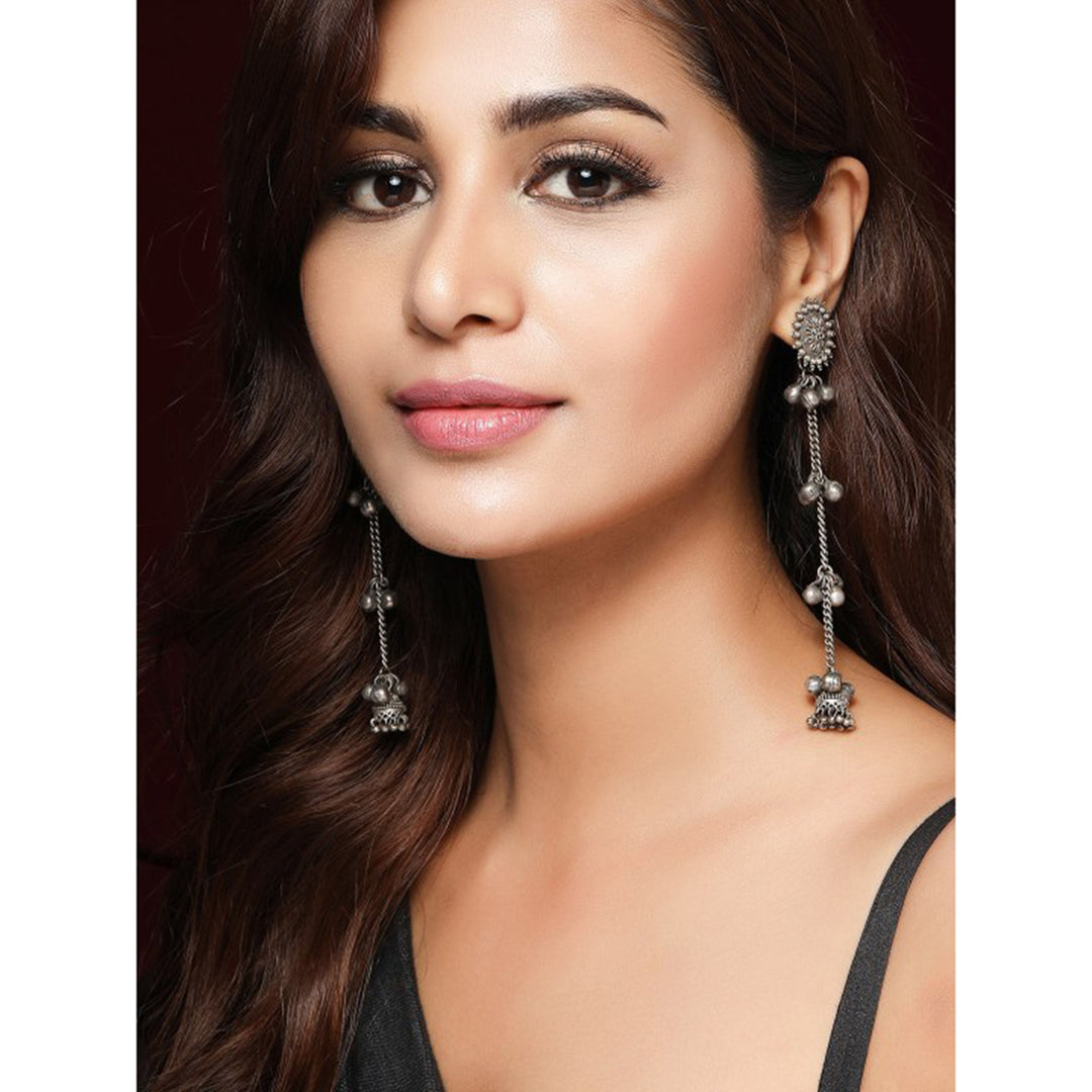 Rubans Oxidised Silver Plated Handcrafted Filigree Drop Earrings