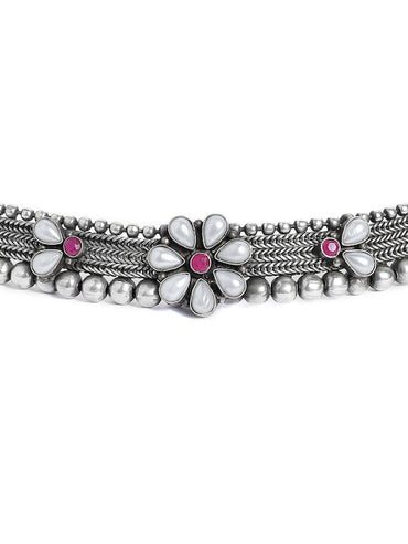 Rubans Silver Plated Handcrafted Oxidised Floral Choker