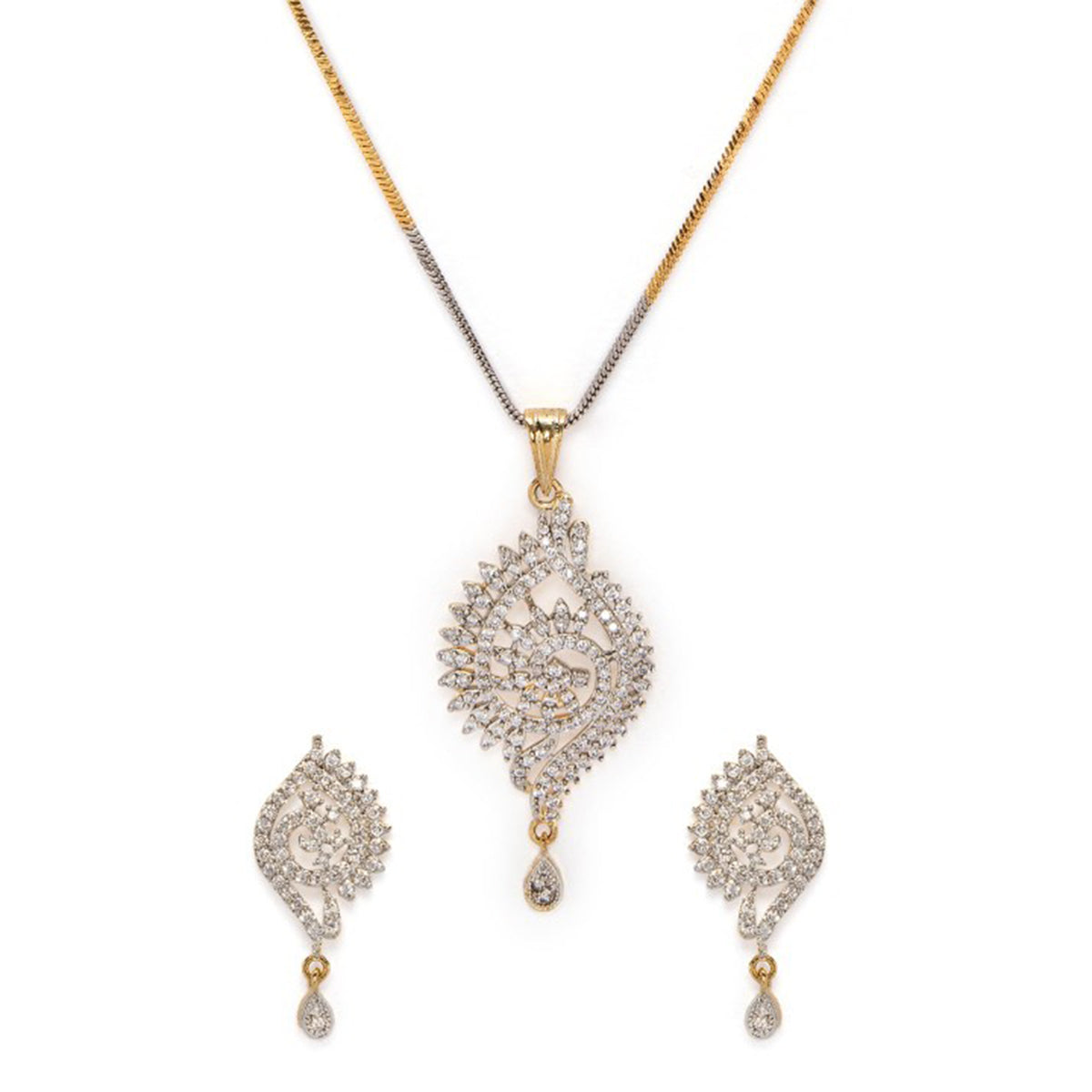 Rubans Gold Plated Handcrafted Zircon Stone Studded Peacock Necklace Set