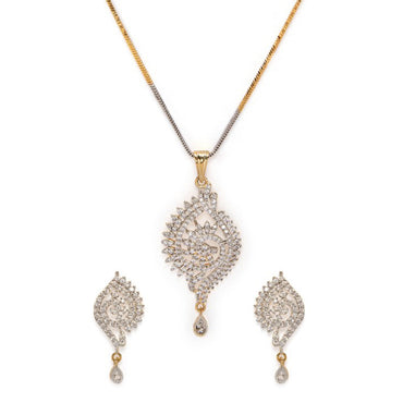 Rubans Gold Plated Handcrafted Zircon Stone Studded Peacock Necklace Set