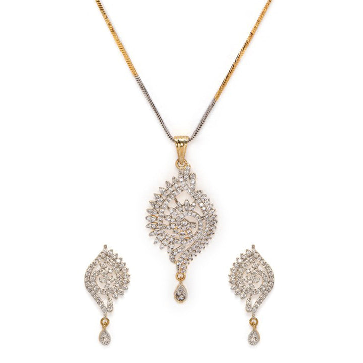 Rubans Gold Plated Handcrafted Zircon Stone Studded Peacock Necklace Set