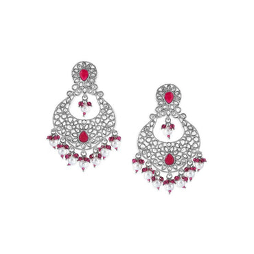 Rubans Silver Plated Maroon Red Beads Elegant Earrings