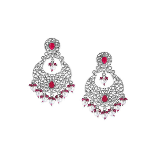 Rubans Silver Plated Maroon Red Beads Elegant Earrings