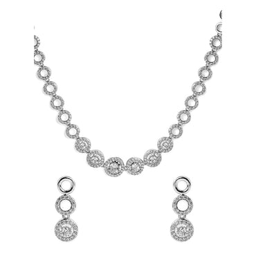 Rubans Silver Plated Minimal and Elegant AD Necklace Set