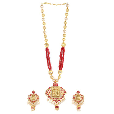 Rubans Gold Plated Maroon Red Necklace Set