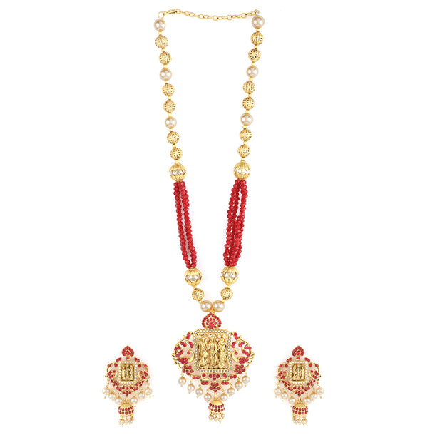 Rubans Gold Plated Maroon Red Necklace Set