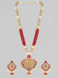 Rubans Gold Plated Maroon Red Necklace Set
